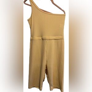 Shein Large Yellow Tan one sleeve shorts Romper